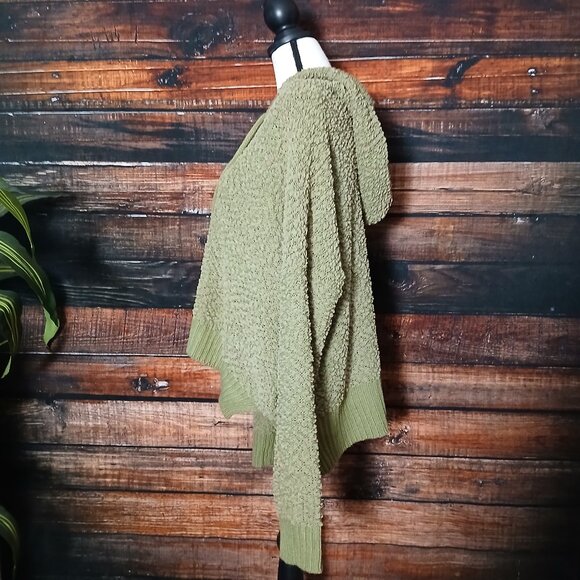 POL Sweater L Hooded Oversized Olive Green Popcorn Knit - Picture 4 of 10